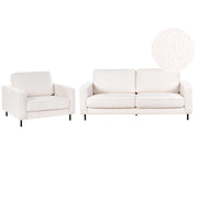 Set da divano 3 posti  in tessuto boucle bianco divano e poltrona con gambe in metallo Design Da Salotto Retrò