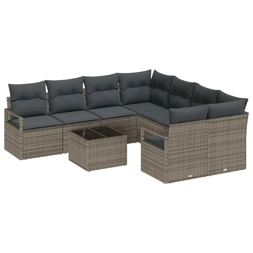 Set di divani con cuscino 9 pcs Grigio polyrattan