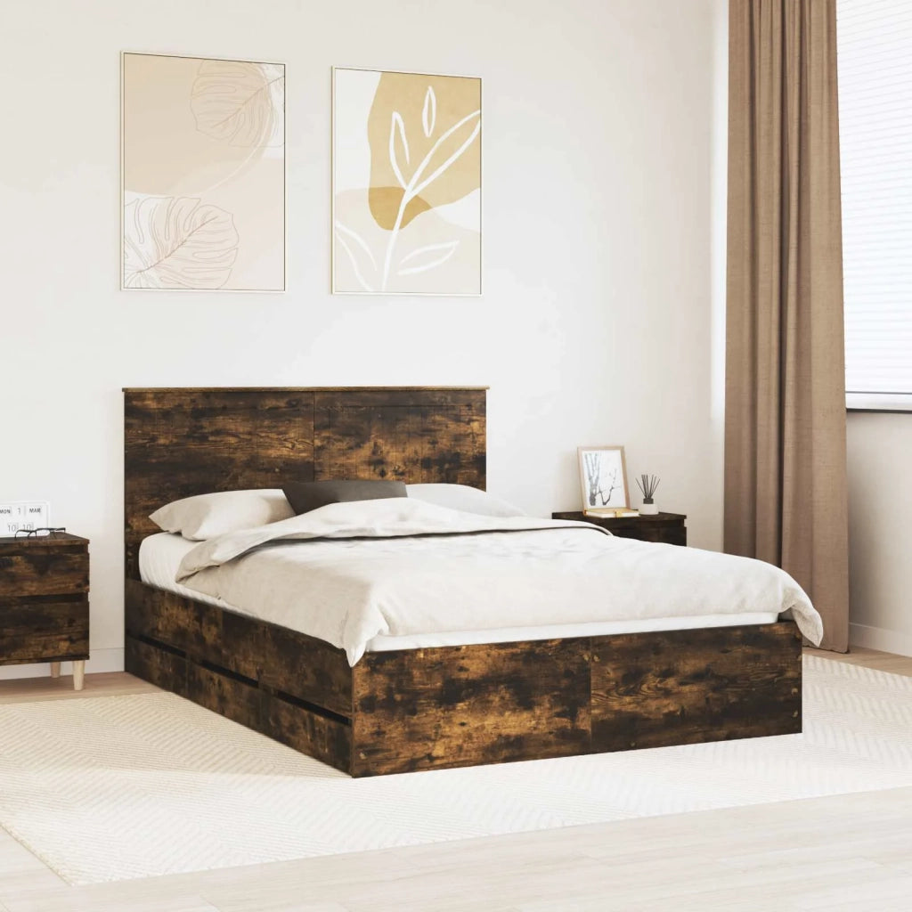 Struttura del letto con cassetto-Giroletto con contenitore-Rete del Letto Rovere fum¨¦ 135 x 190 cm 367609