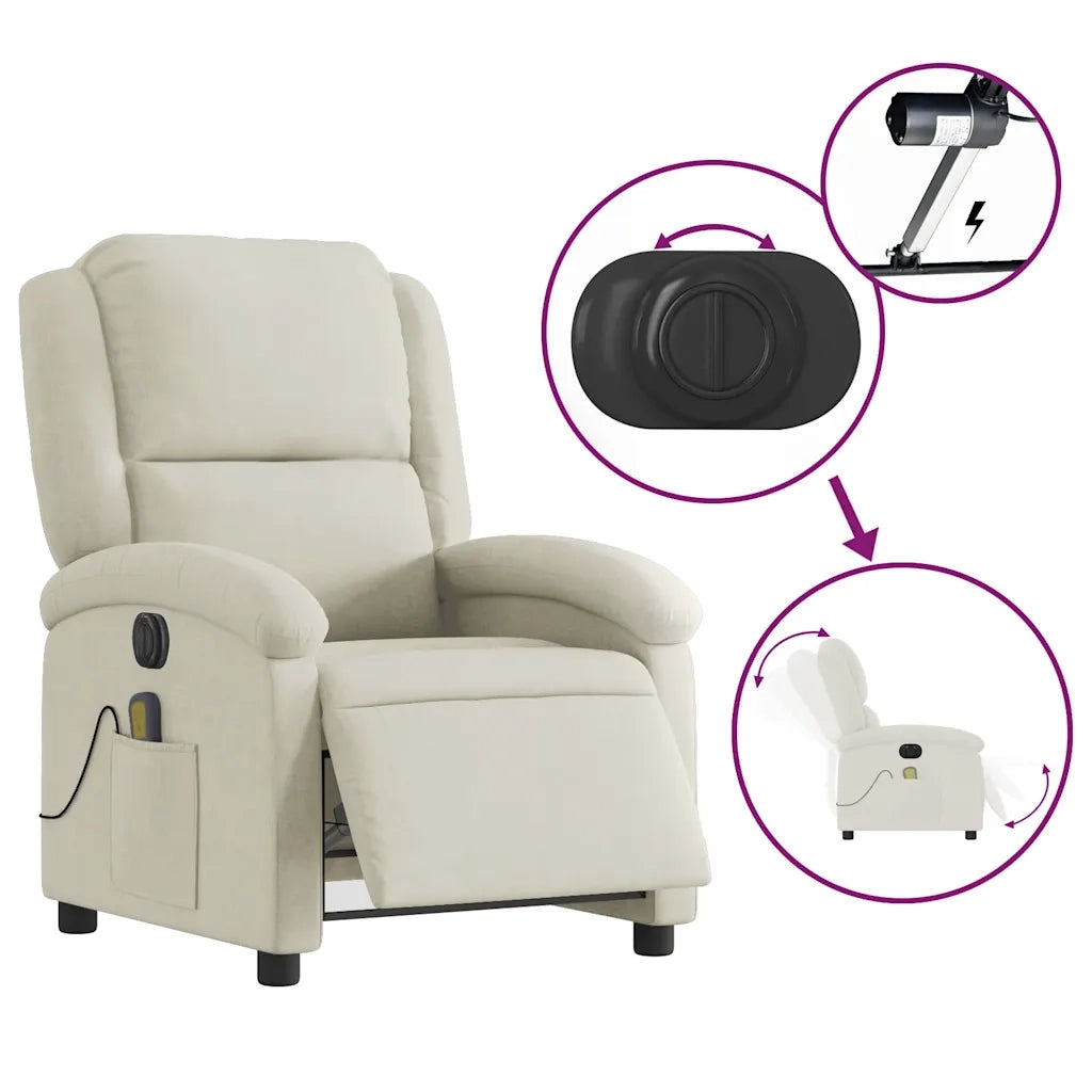Divano Sedia-Poltrona Massaggiante Reclinabile Elettrica Crema Velluto 335773