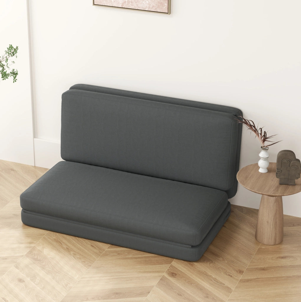 Divano a terra 3-in-1 pieghevole in tessuto effetto velluto grigio scuro, letto imbottito fino a 240 kg per soggiorno e camera