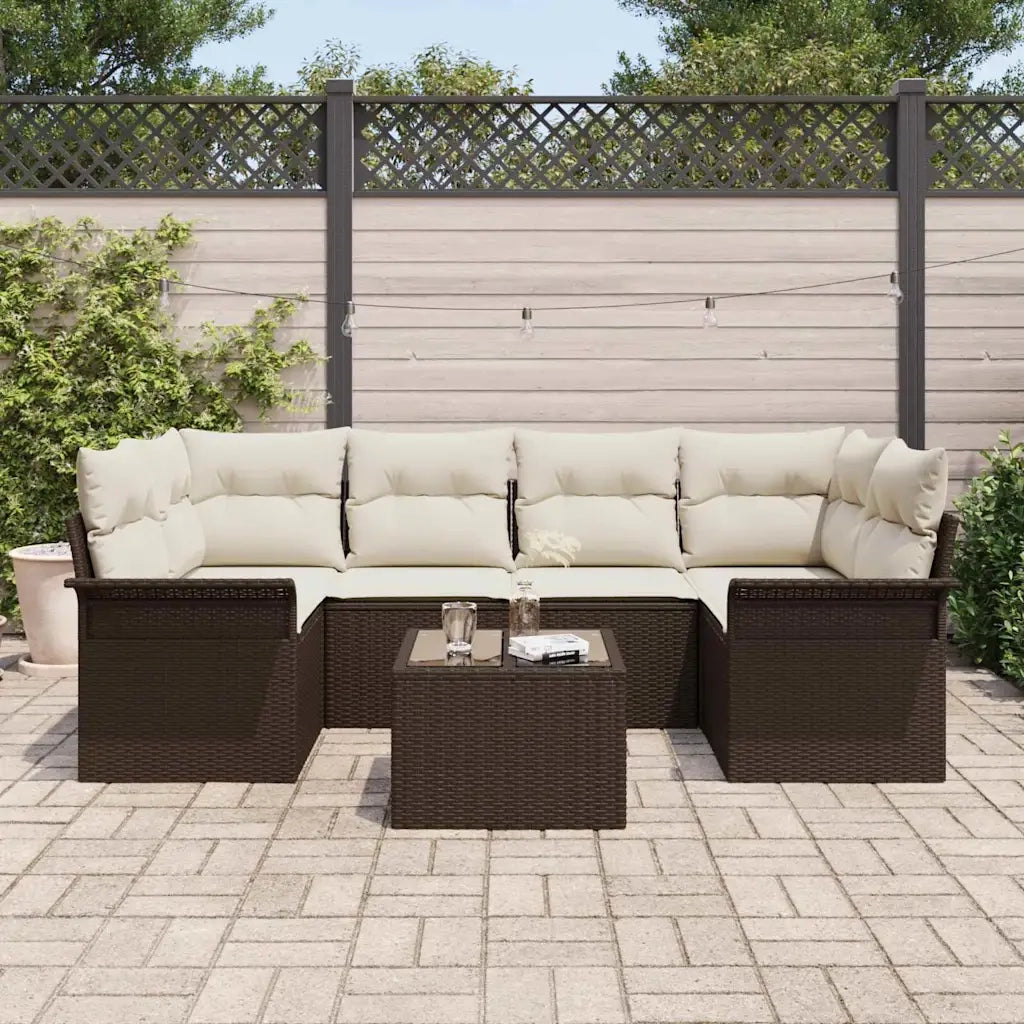 Set Divano da Giardino 7 pcs Marrone e Crema polyrattan