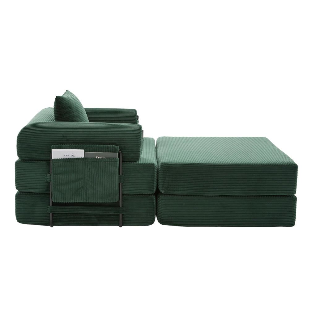 Poltrona in Cord con Poggiapiedi e Struttura Metallica Stabile, Design Ergonomico con Imbottitura Spessa e Tasca Laterale