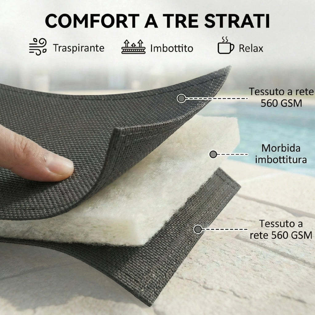 Lettino da Giardino con Ruote ¨C Minimal ¨C Texteline Grigio Scuro e Bianco