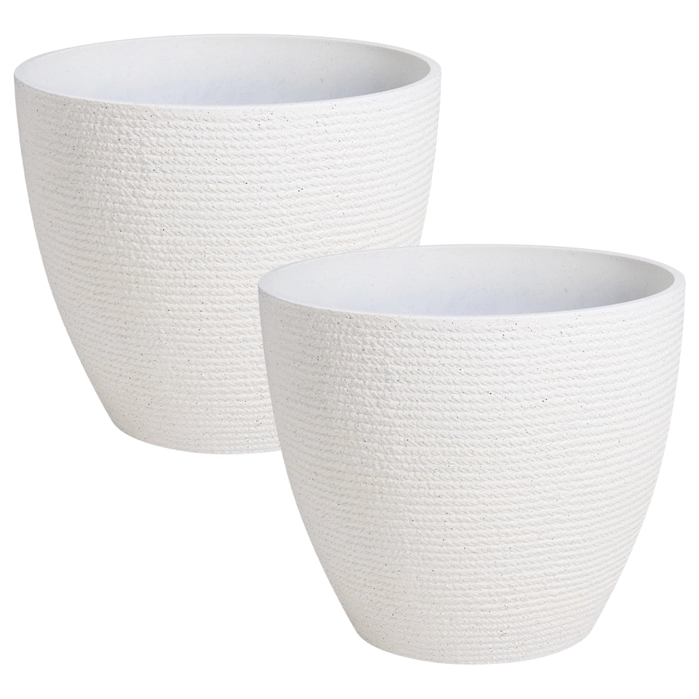 Set di 2 vasi da giardino grandi in materiale sintetico con effetto maglia, per terrazza, colore bianco sporco