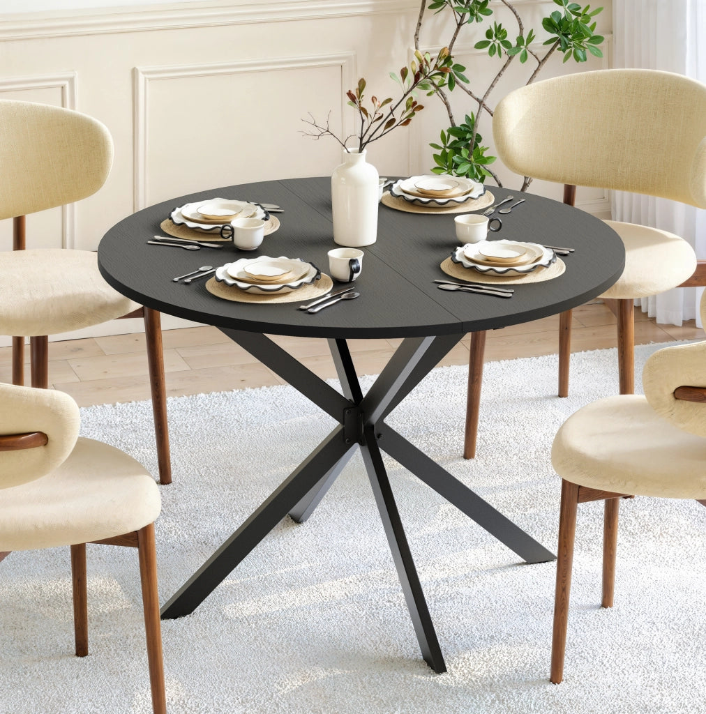 Tavolo rotondo 120 cm con gambe a X in acciaio nero per cucina, sala da pranzo o home office