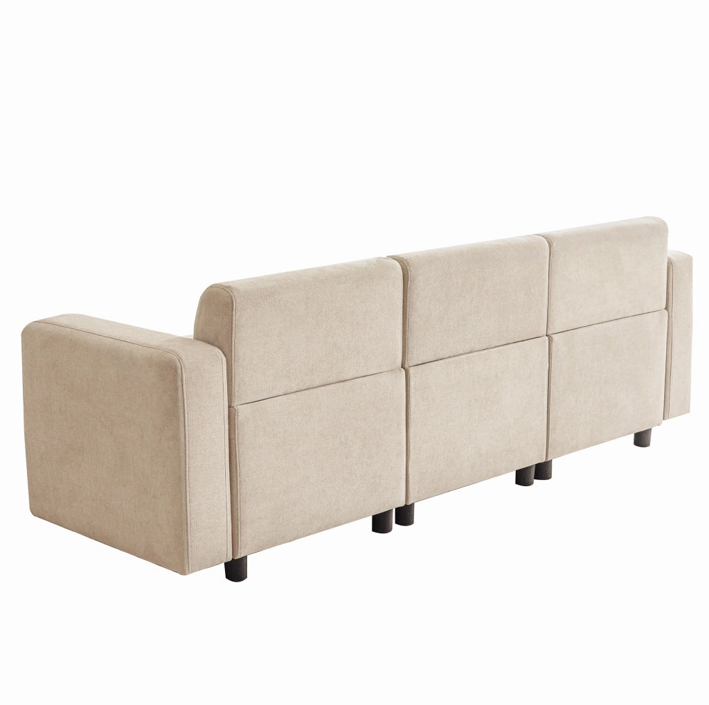 Divano a 3 posti in chenille beige; 211 cm