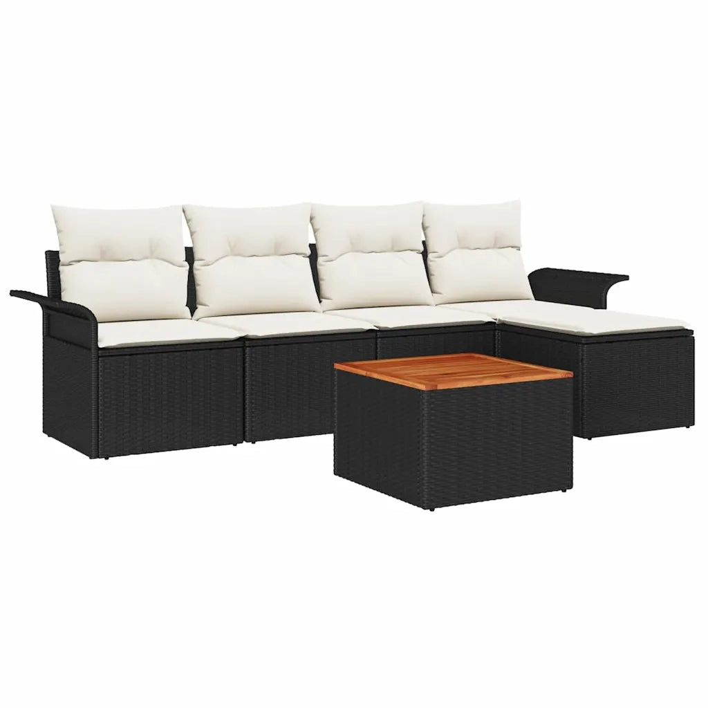 Set Divano da Giardino con cuscino 6 pz | Set Salotto da Giardino Nero polyrattan