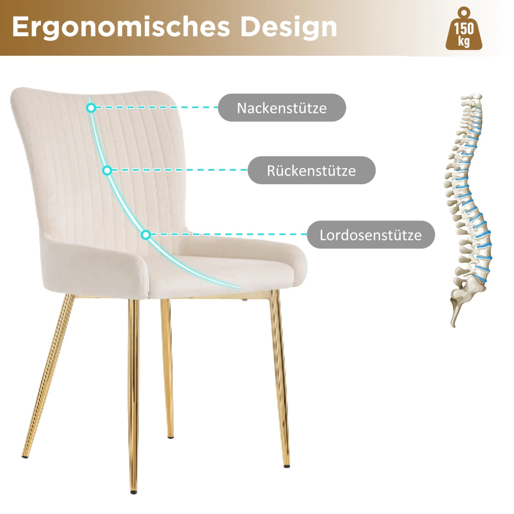 SEDIA da pranzo in velluto, Set da 2 pezzi, Beige e Oro