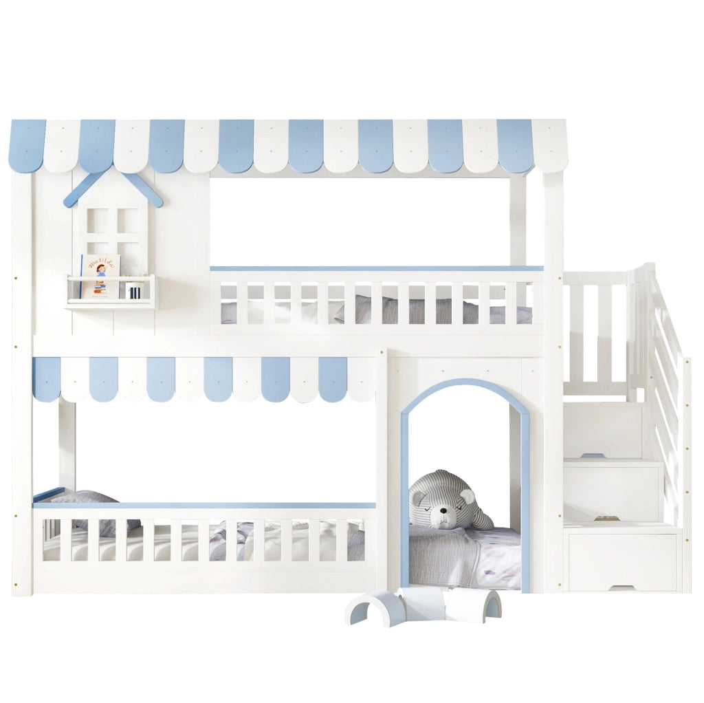 Letto a castello per bambini con scala contenitore e protezioni