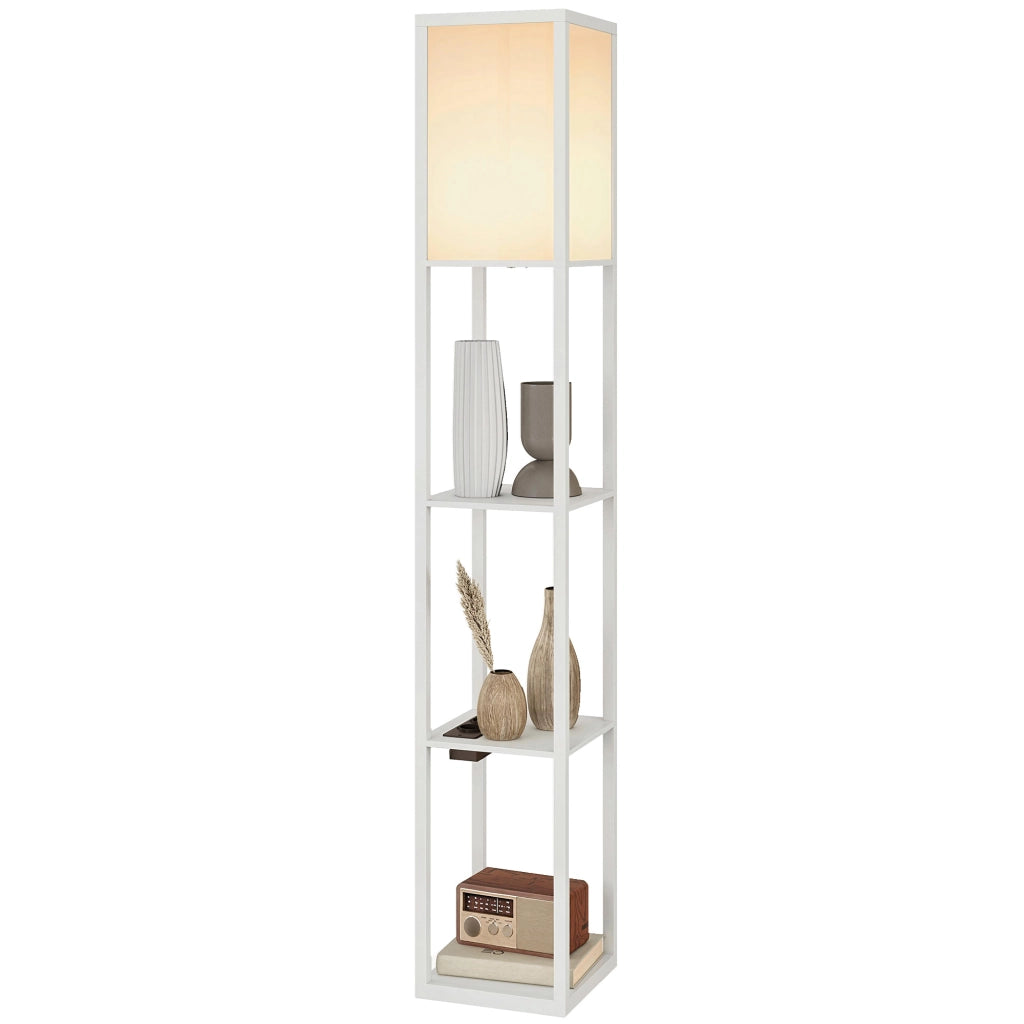 Lampada da Terra con Ripiani e USB ¨C zephmum ¨C Bianco