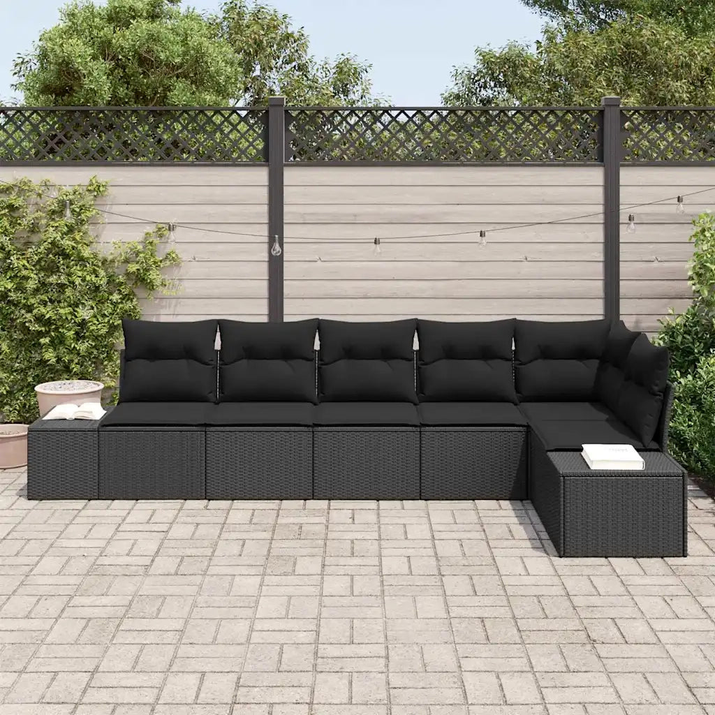 Set Divano da Giardino con cuscino 6 pcs Nero polyrattan 3347083