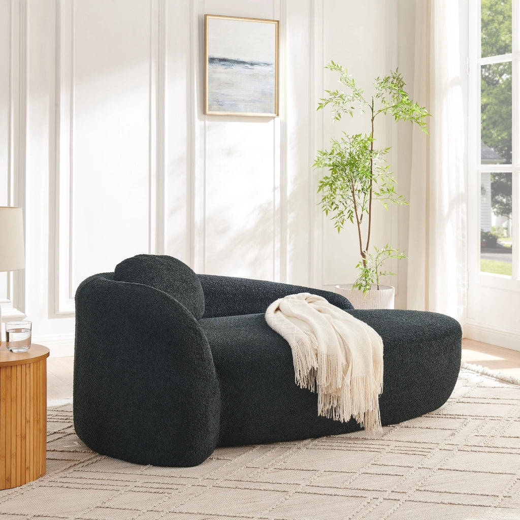 Divano in pile teddy nero poltrona 1 posto con cuscino, imbottitura in schiuma, design arrotondato, 1 pezzo