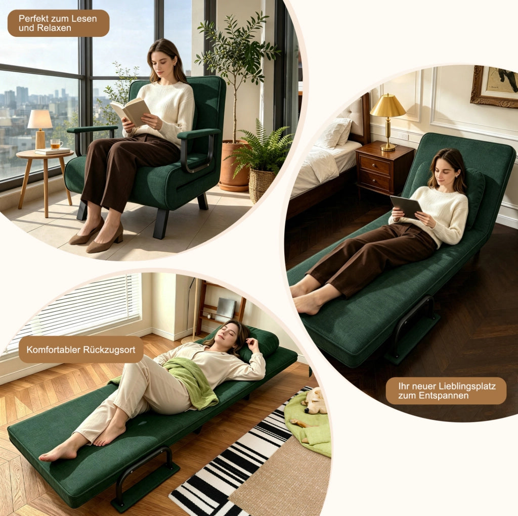 POLTRONA Relax Reclinabile 180° in Tessuto Chenille Verde