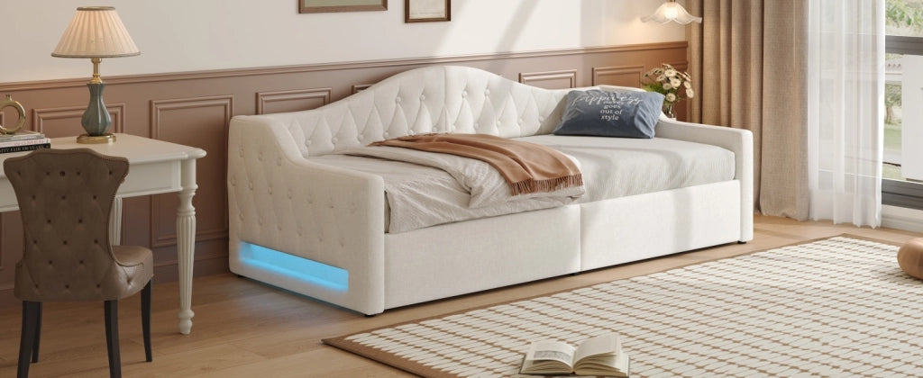 Daybed Imbottito 90x200 cm con LED; Beige