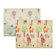 Tappeto gioco reversibile per bambini con motivi di animali e pista, 130 x 130 cm, antiscivolo, morbido, in schiuma, grigio, 13_0016137