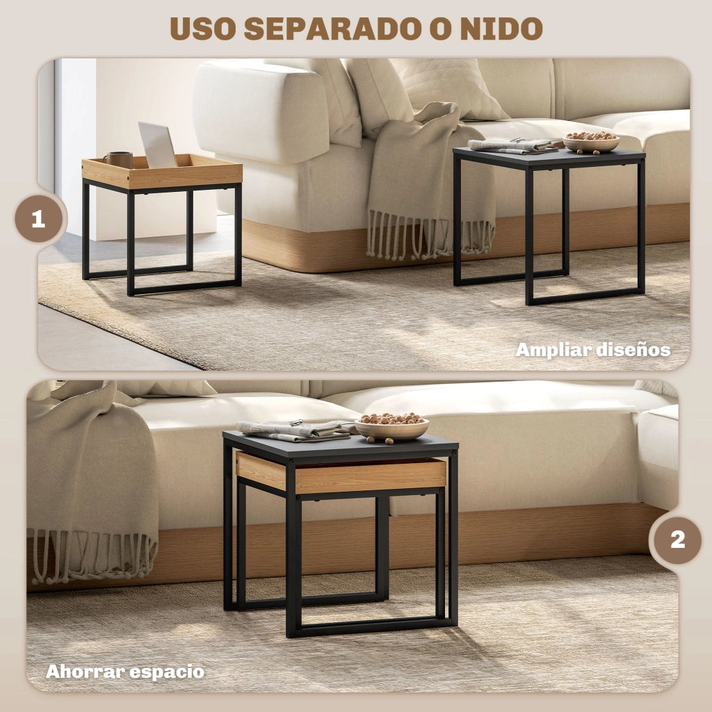 Set 2 Tavolini da Caff¨¨ Impilabili ¨C Xylo ¨C Nero e Rovere