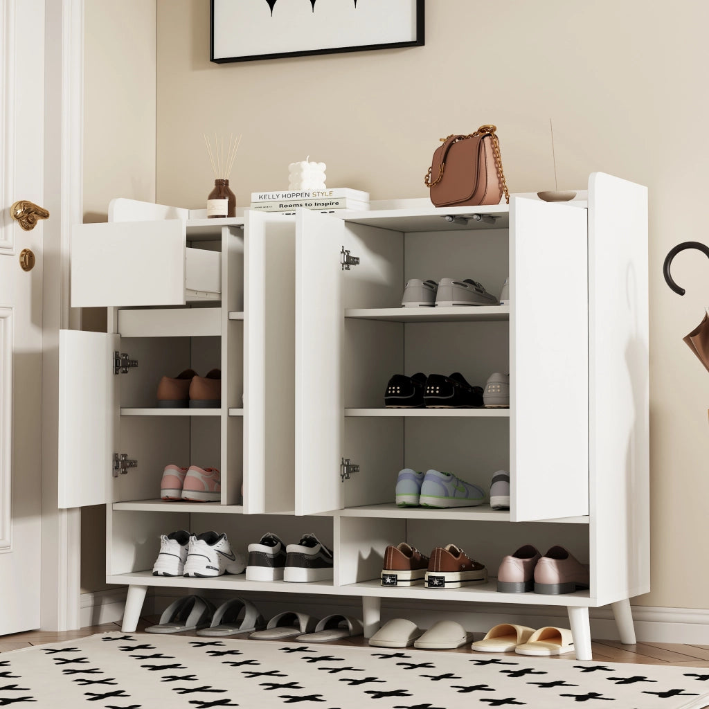 Mobile Credenza Scarpiera con 4 Ante e Cassetto ¨C MINIMAL ¨C Bianco, 120x99x35 cm