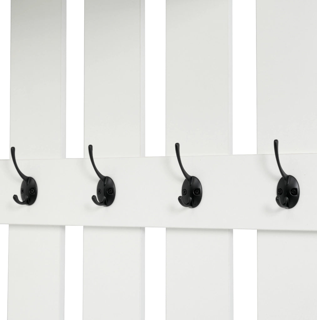 Set mobili ingresso con panca; scarpiera e appendiabiti; 6 ante; 2 cassetti; 4 ganci; bianco 110x37x180 cm HOMVRA
