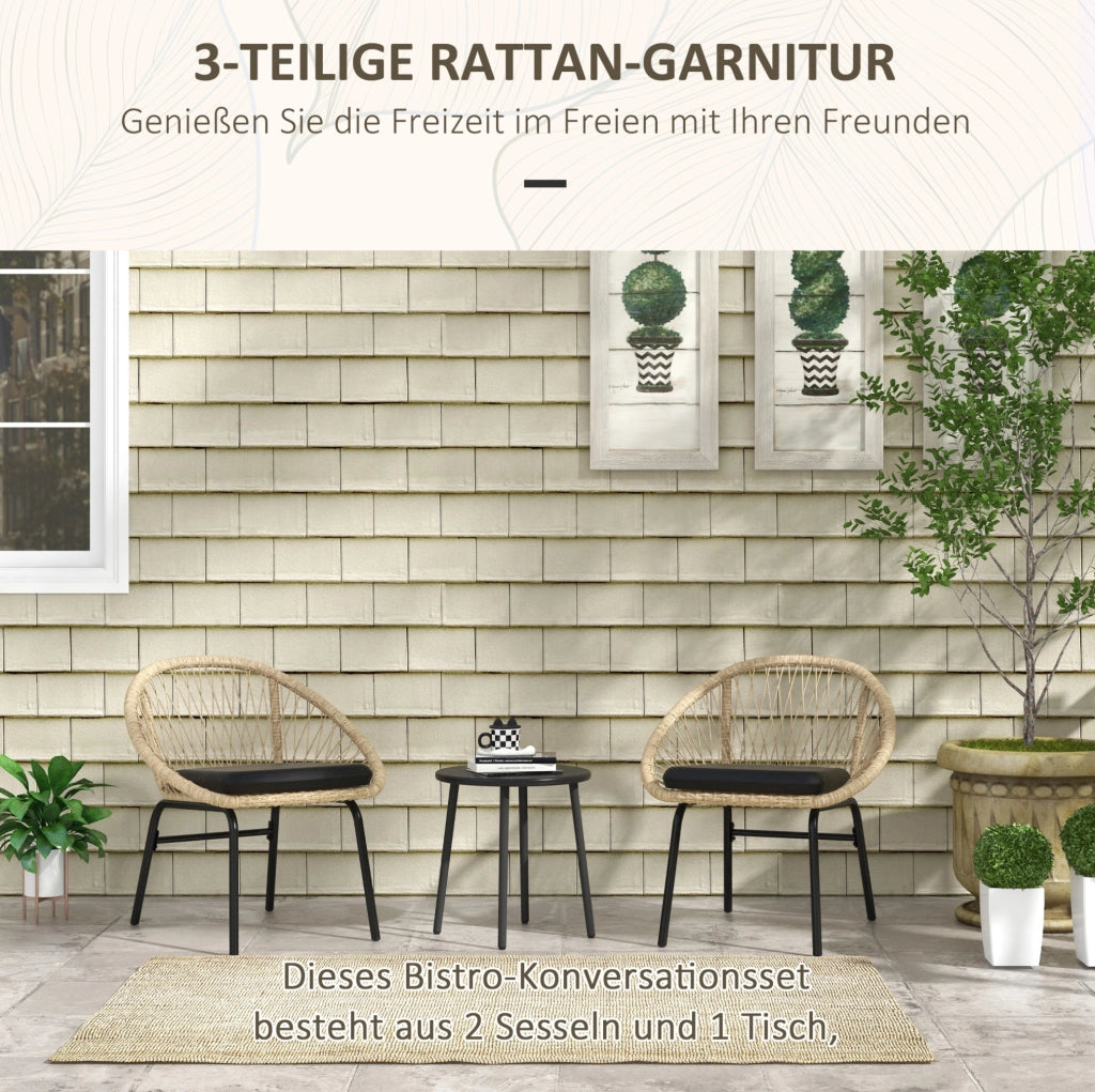 Set da giardino in rattan 3 pezzi giallo con tavolo e cuscini