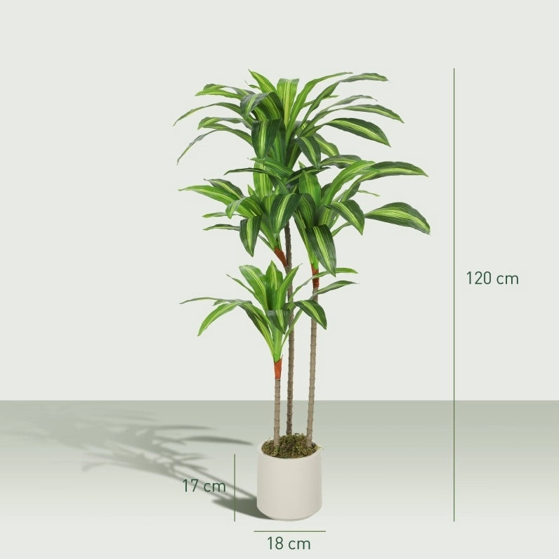 Pianta artificiale Dracaena 120 cm con vaso bianco