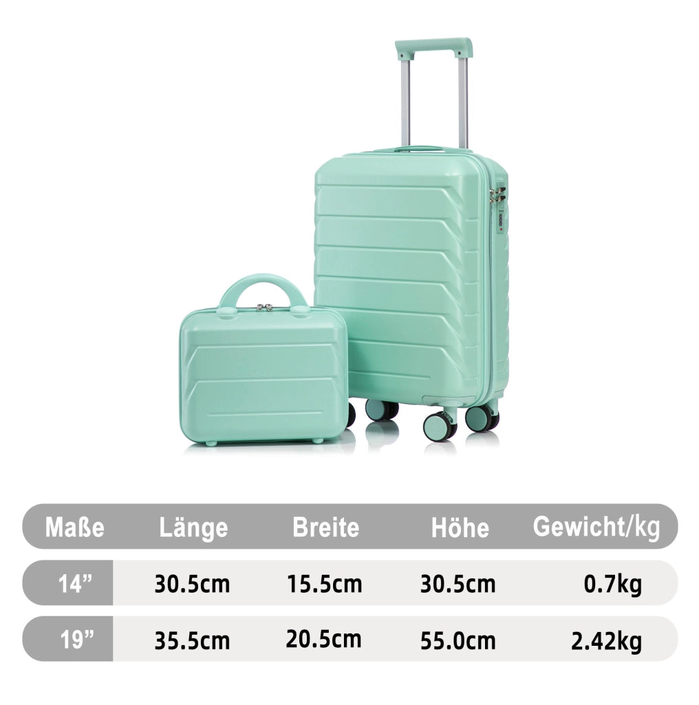 Set 2 valigie rigide 35,5x20,5x55 cm in ABS verde menta, per weekend salvaspazio