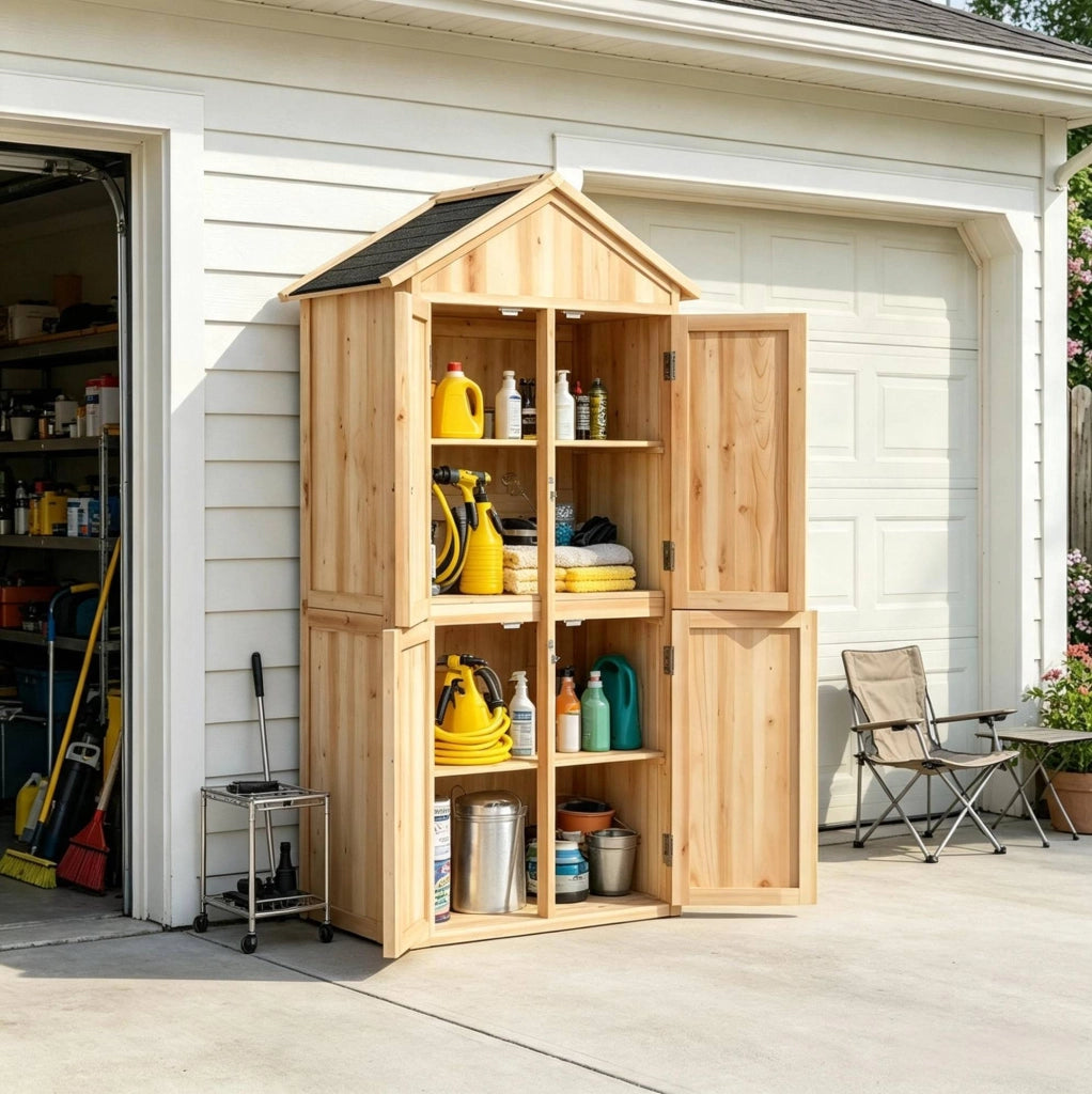 Capanno da giardino in legno di abete con tetto spiovente in asfalto, armadio esterno per utensili 82x50x190 cm