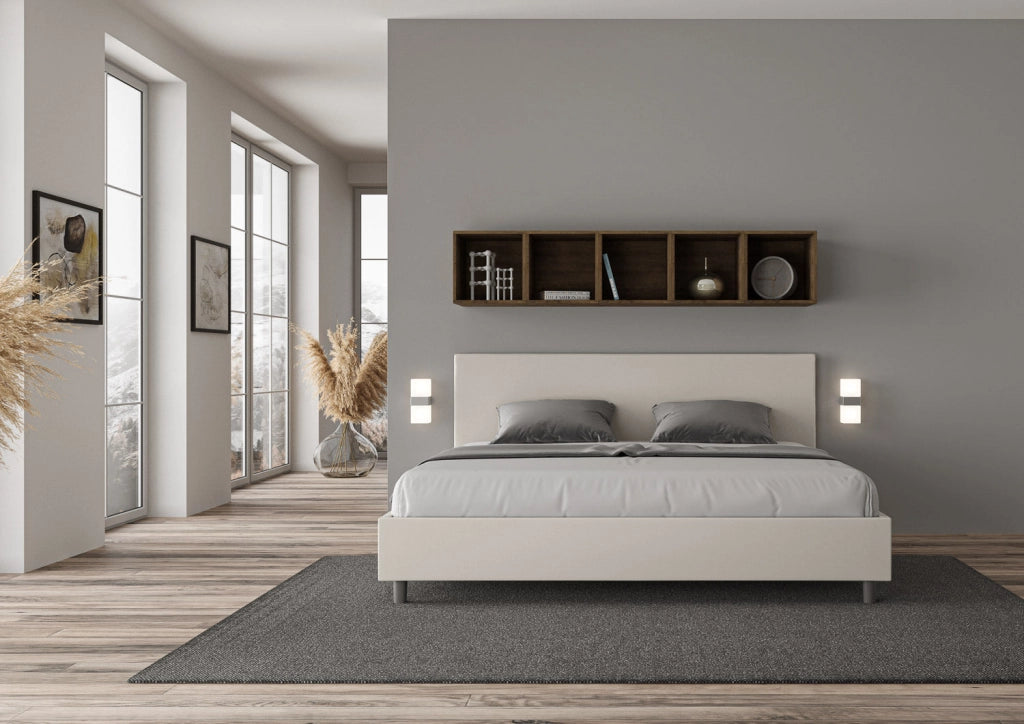 Letto Matrimoniale 160x190 cm con Rete e Contenitore Adele Bianco