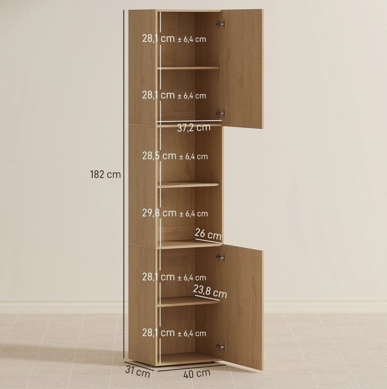 Colonna da bagno 40 x 31 x 182 cm in legno color rovere con ripiani regolabili