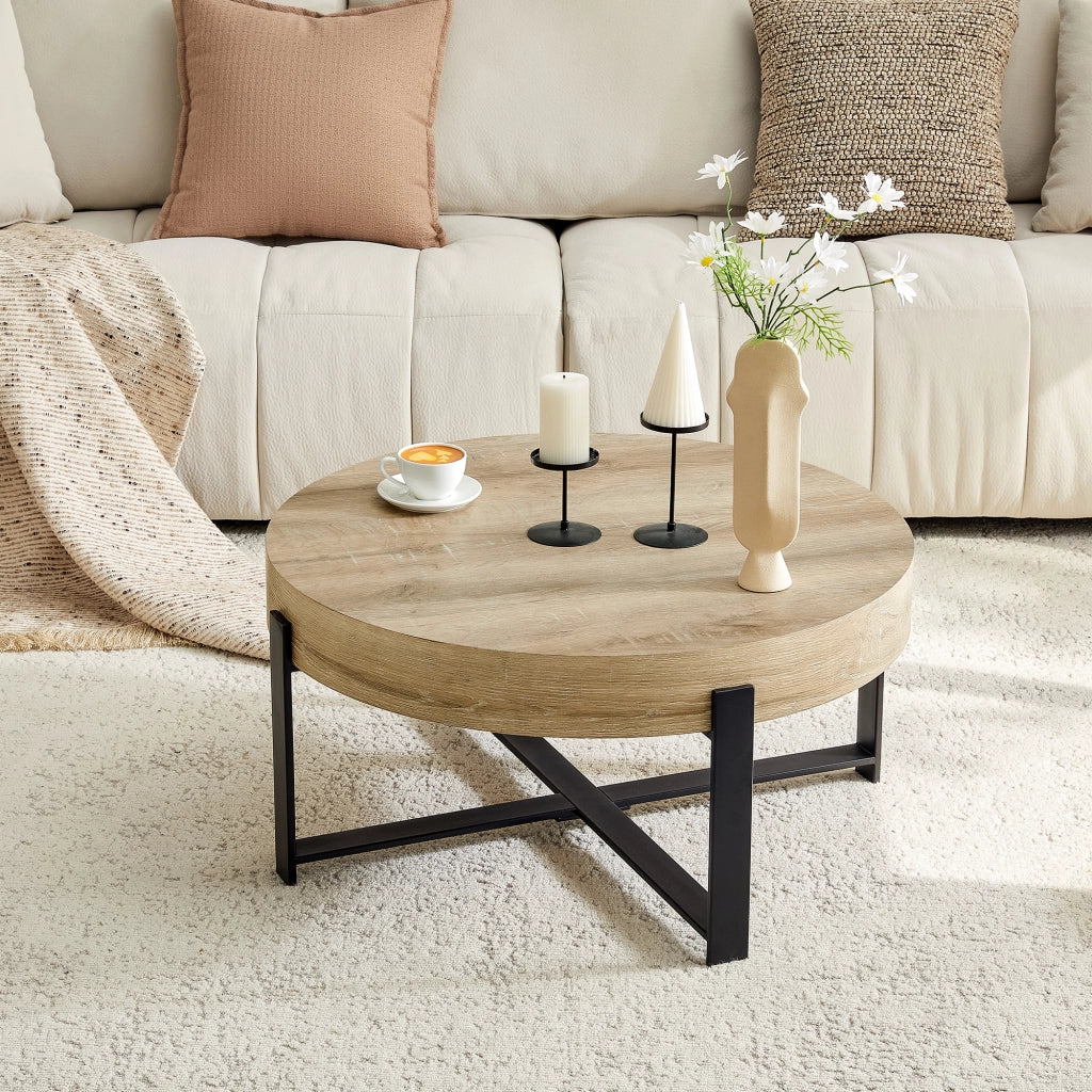 TAVOLINO DA CAFFÈ ROTONDO 68 cm MDF E METALLO NERO