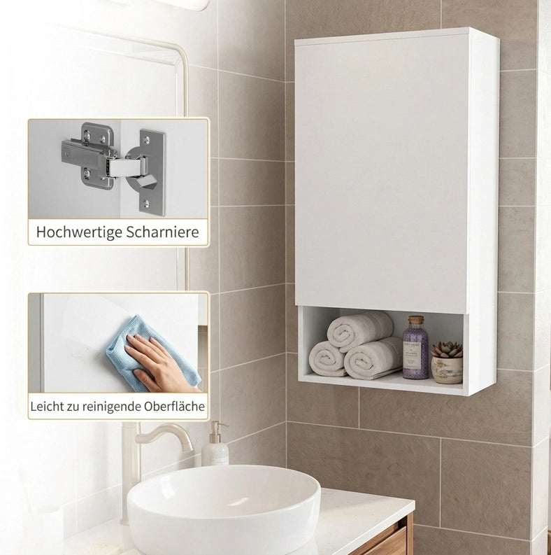 Mobile bagno da parete bianco con 1 anta e ripiani regolabili in MDF