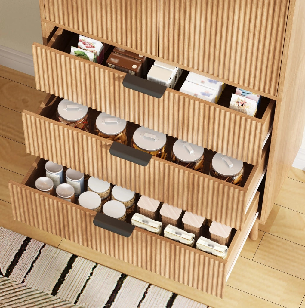 Mobile contenitore 75x35x180 cm con 2 ante e 3 cassetti in MDF naturale