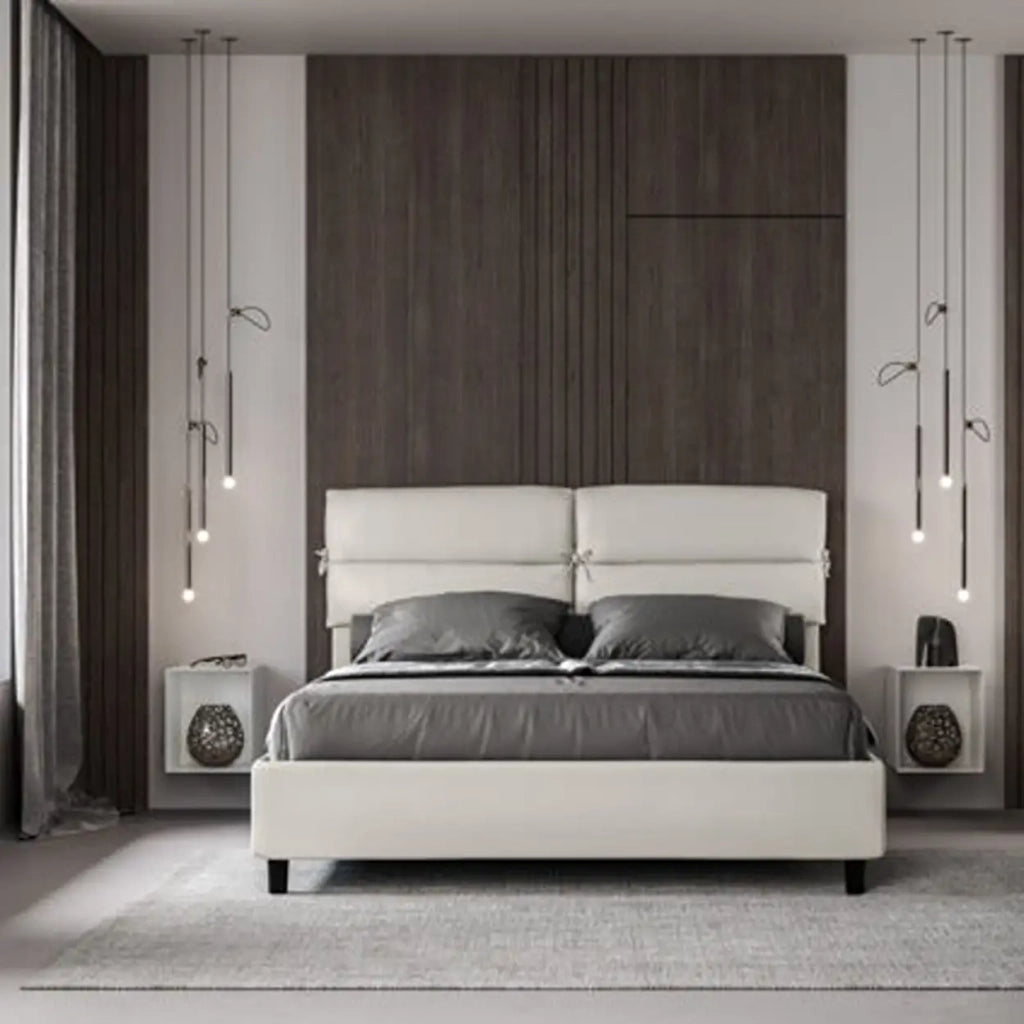 Letto matrimoniale contenitore imbottito 160x190 similpelle bianco Nandy