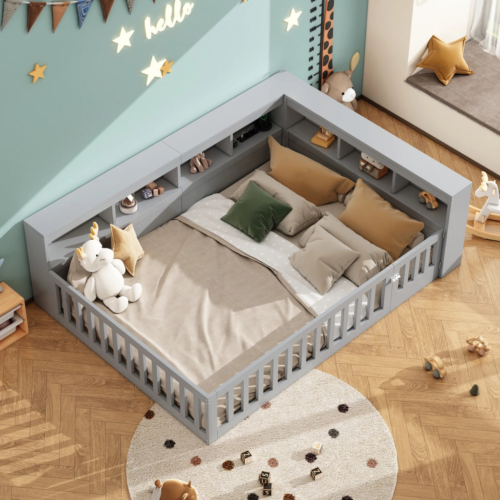 Letto divano 140 × 190 cm 2 posti con vano laterale; prese e USB; senza materasso; in pannelli di legno grigio