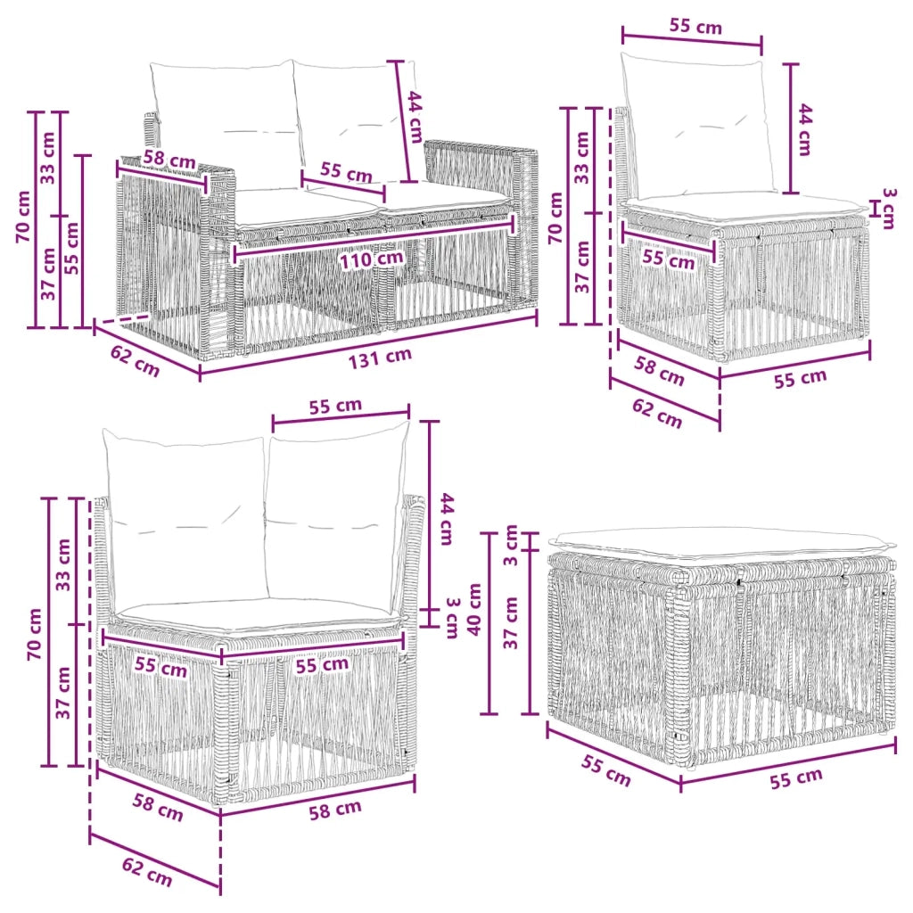 Set Divano da Giardino 8 pz Nero e Bianco Crema polyrattan 3435214