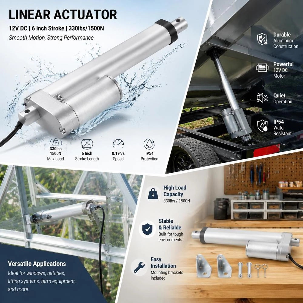 1500N Linear Actuator DC 12V Linear Drive IP54 Electric Linear Motor 150mm Stroke Length Noise Level ≤60dB Electric Door Opener 5mm/s Travel Speed Linear Technology Adjustment Drive