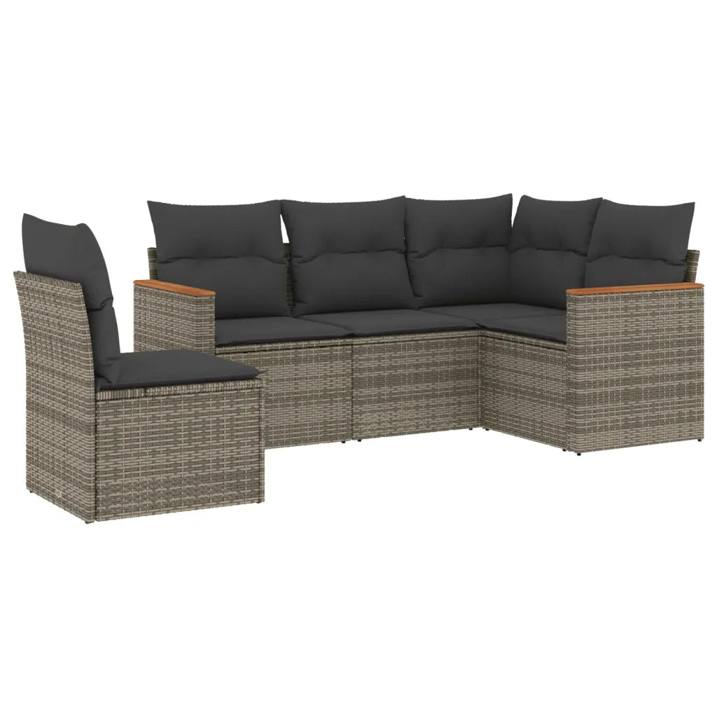Set Divano da Giardino 5 pz con Cuscini Grigio in Polyrattan 3258378