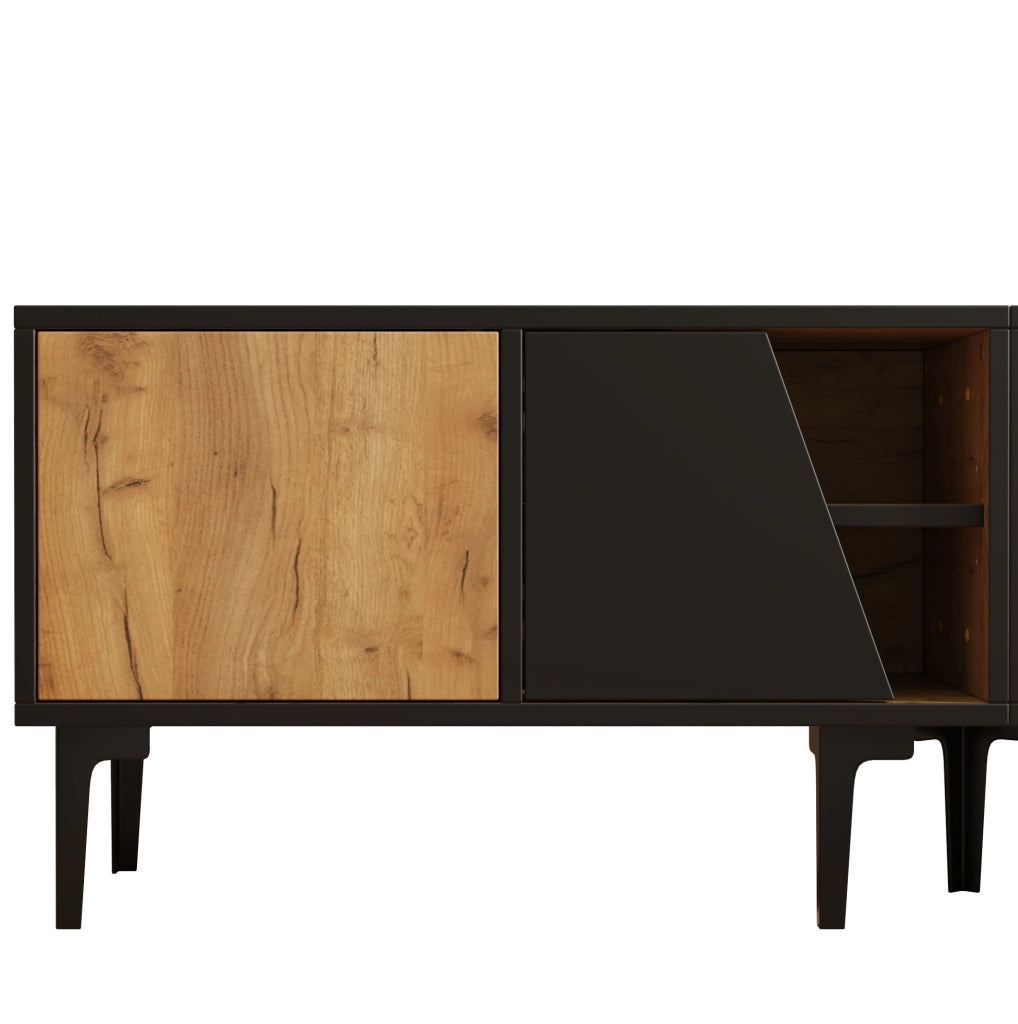 Mobile TV 160x36,5x45 cm con 4 vani in truciolare naturale e nero