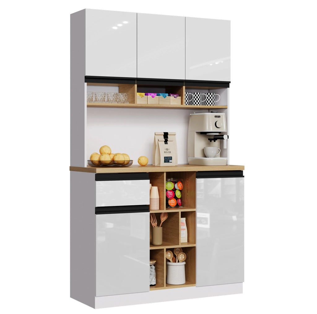 Credenza da cucina in MDF bianco lucido 105 × 45 × 185 cm con cassetto e ripiani regolabili