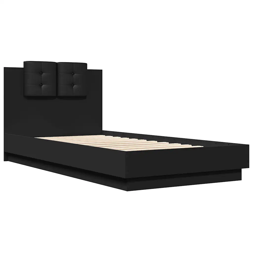 Letto singolo | Letto per adulti | Giroletto con Testiera e LED Nero 75x190 cm
