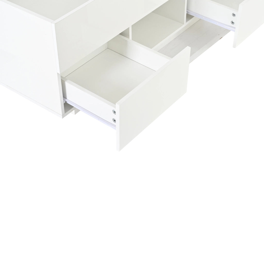 Tavolino da caffè 100x45x43 cm con piano sollevabile e LED in pannello truciolare bianco