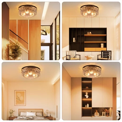 ZMH Lampada da soffitto nera moderna in cristallo E27 per soggiorno cucina ufficio