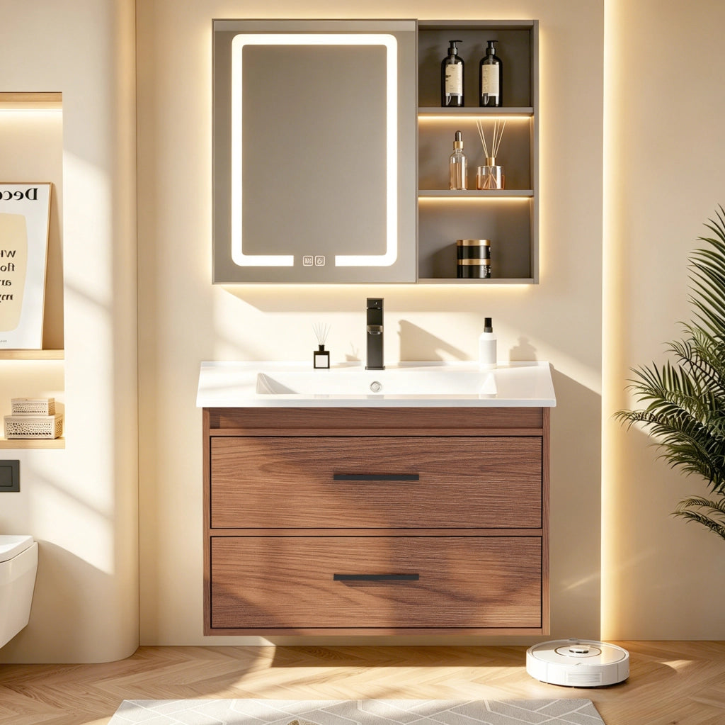 Mobile bagno ULEVR 75 cm con 2 cassetti, MDF marrone rossiccio