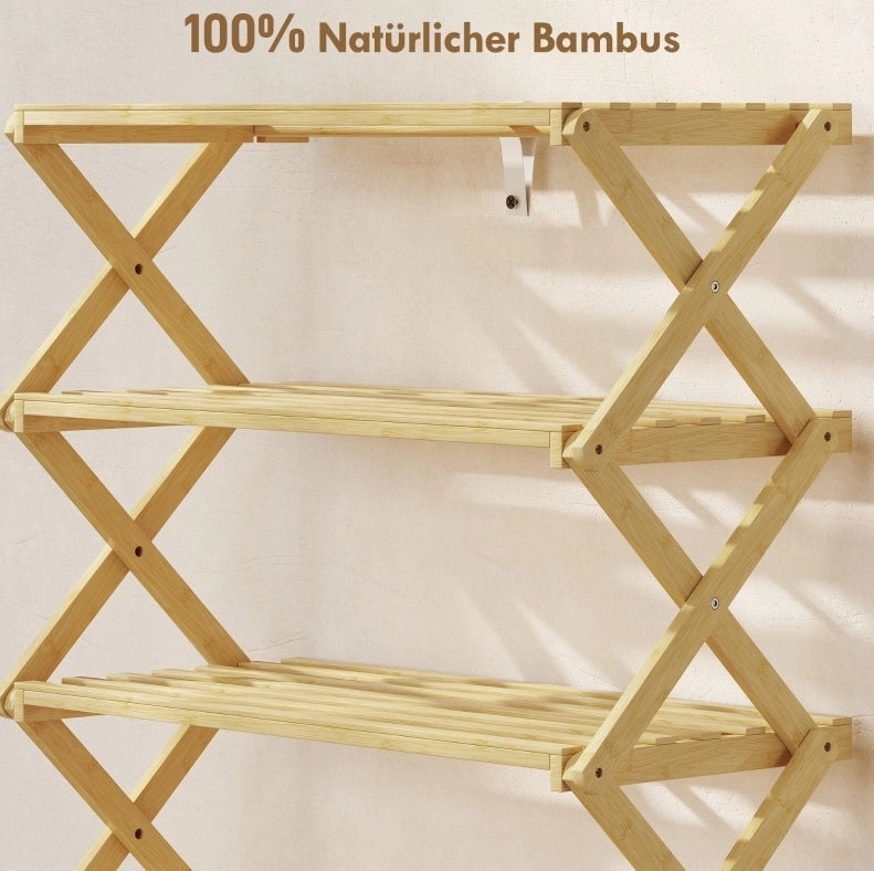 Scarpiera pieghevole in bambù a 4 ripiani