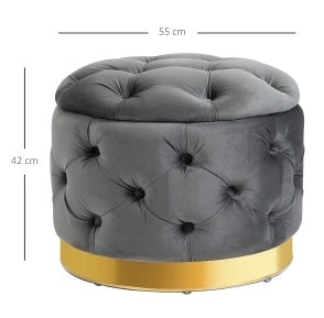 Pouf Vintage in Metallo e Schiuma con Spazio Contenitore, 55x55x42 cm, Grigio Carbone