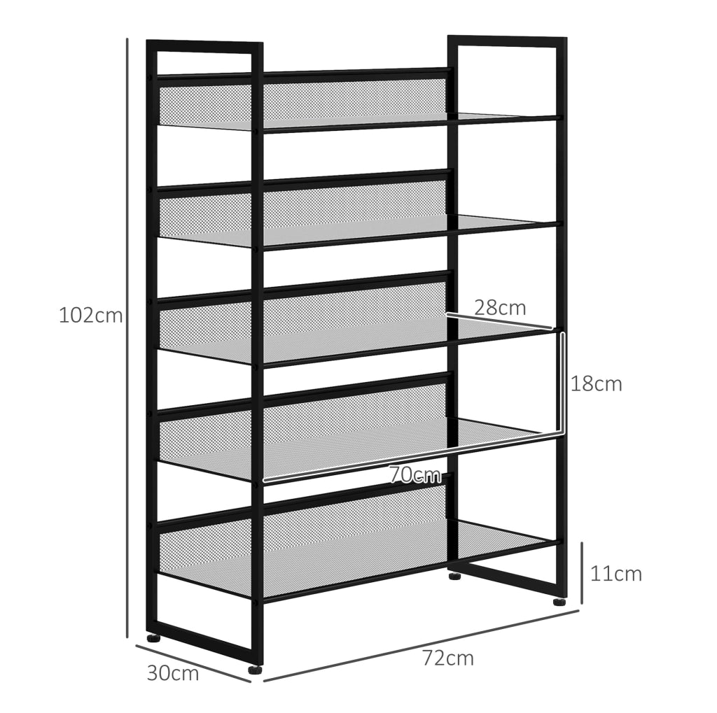 Scaffale Porta Scarpe Alto e Stretto 5 Ripiani 72x30x102 cm Nero