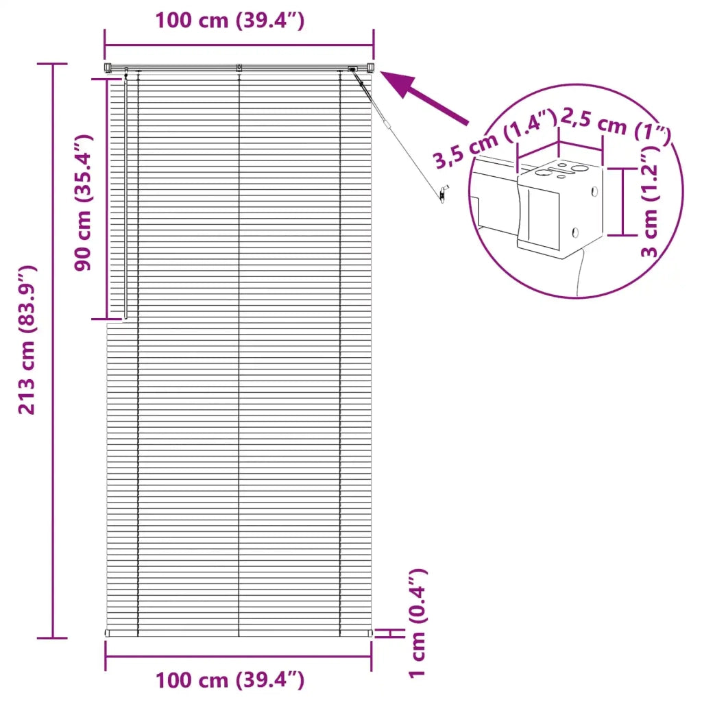 Tenda Veneziana | Tenda a lamelle Grigio Argento 213 x 100 cm 25 mm PVC