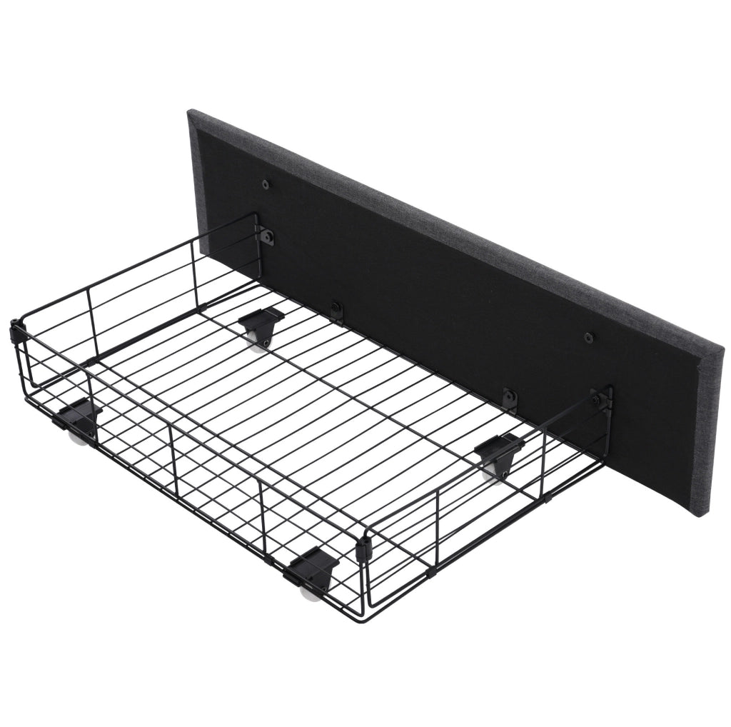 Letto singolo 90x200 cm in grigio con LED, USB, 2 cassetti e materasso incluso