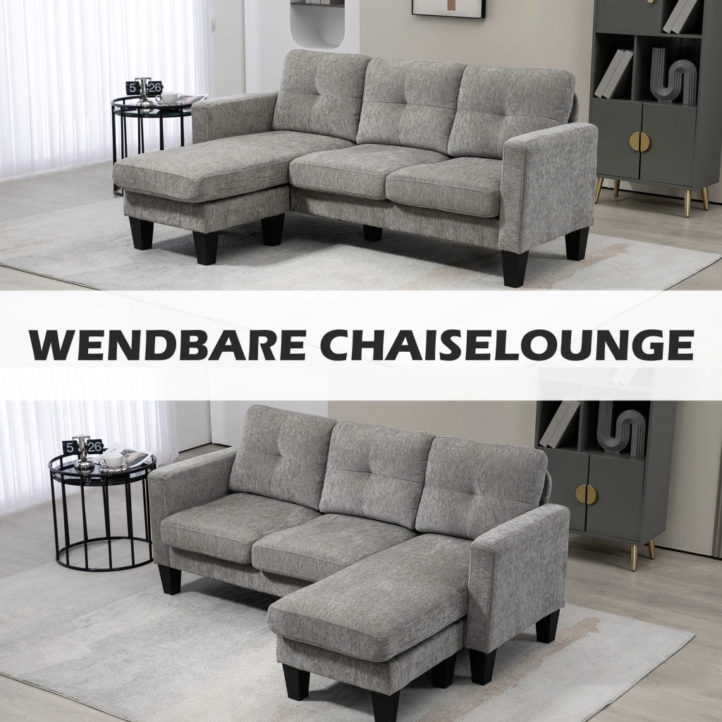 Divano angolare con chaise longue reversibile ¨C Minimal ¨C Lino, 186x130x84 cm, Marrone