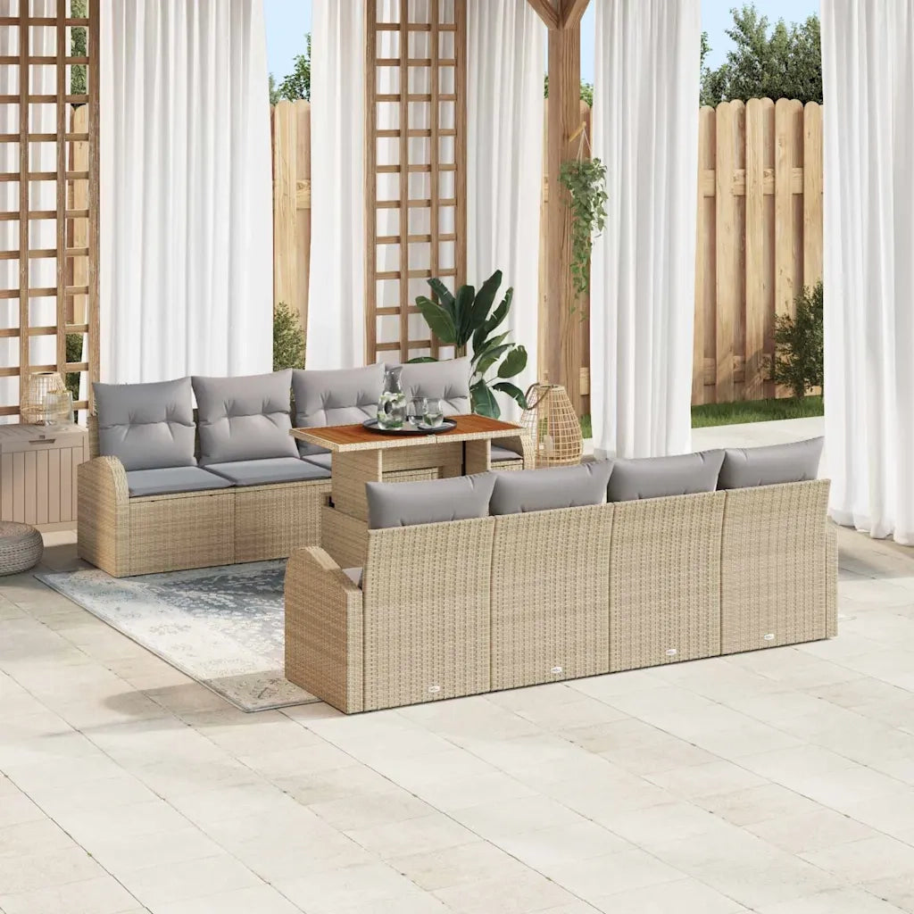 Set Divano da Giardino 9 pcs Beige Poly Rattan